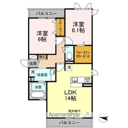 ヴィルヌーヴ　アン[2LDK/63.86m2]の間取図