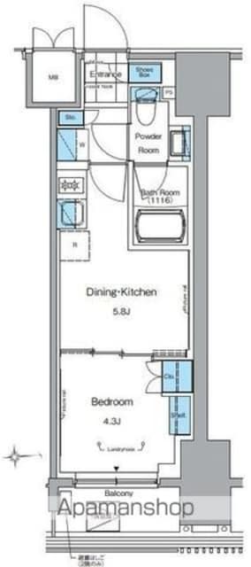 ルフォンプログレ田原町[1DK/25.6m2]の間取図