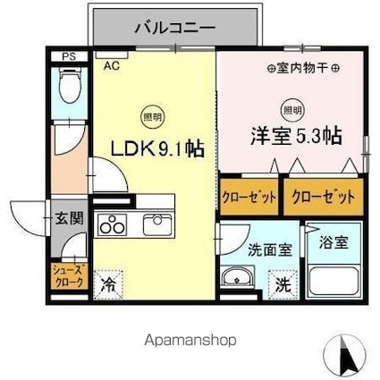 ユニヴェール　Ａ棟[1LDK/37.79m2]の間取図