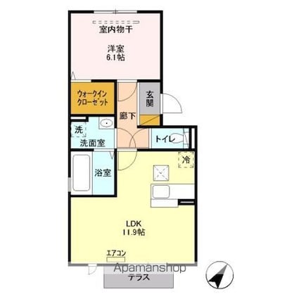 シャトレー明神[1LDK/44.62m2]の間取図
