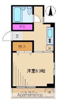 柏葉ハイツ[1K/26.1m2]の間取図