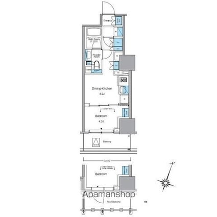 ルフォンプログレ渋谷ヒルトップ[1DK/26.07m2]の間取図