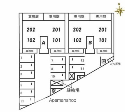 シルエット野口　Ｂ棟[2LDK/56.57m2]の配置図