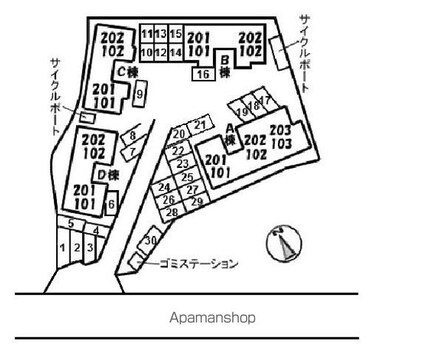カーサ焼山中央　Ｂ棟[3DK/55.07m2]の配置図