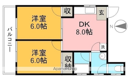 メゾンアサヒ[2DK/45m2]の間取図