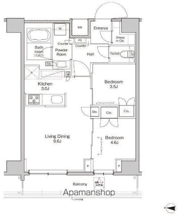 プラウドフラット本所吾妻橋[2LDK/50.01m2]の間取図