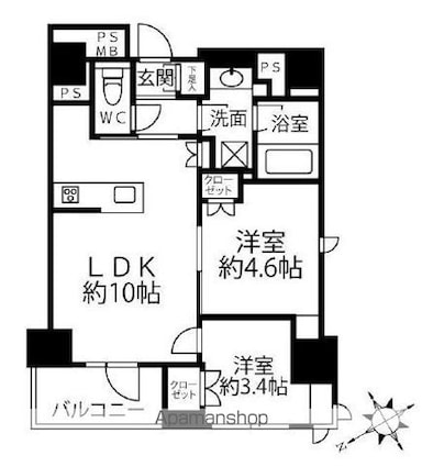 東京都中央区新富２丁目[2LDK/43.04m2]の間取図