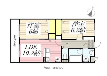 パークヒルズ知手[2LDK/55.29m2]の間取図