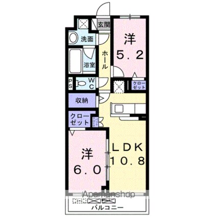 テホン・カーサⅡ[2LDK/53.9m2]の間取図