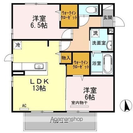カーサ　プリマヴェーラ[2LDK/64.3m2]の間取図