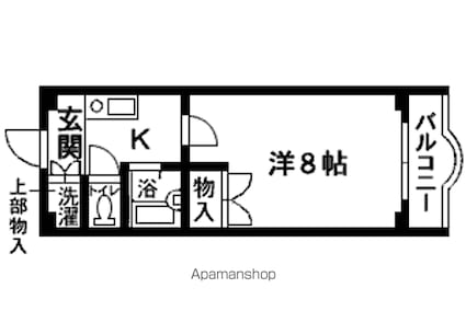 シャンブル八木山[1K/26.4m2]の間取図