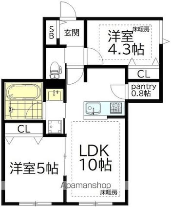 大原１丁目メゾン[2LDK/47.72m2]の間取図