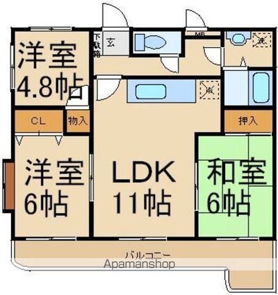 東京都武蔵村山市残堀１丁目[3LDK/61.74m2]の間取図
