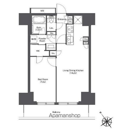 東京ポートシティ竹芝レジデンスタワー[1LDK/48.58m2]の間取図