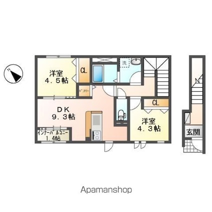 スターテラス上安[2DK/49.59m2]の間取図
