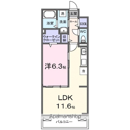 ディアコート唐崎[1LDK/42.59m2]の間取図