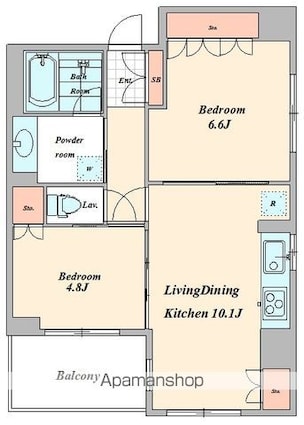 ＨＦ若松河田レジデンス[2LDK/52.81m2]の間取図