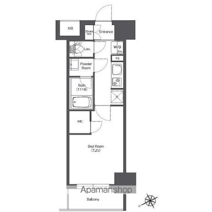 ＢＰＲレジデンス門前仲町[1K/25.46m2]の間取図