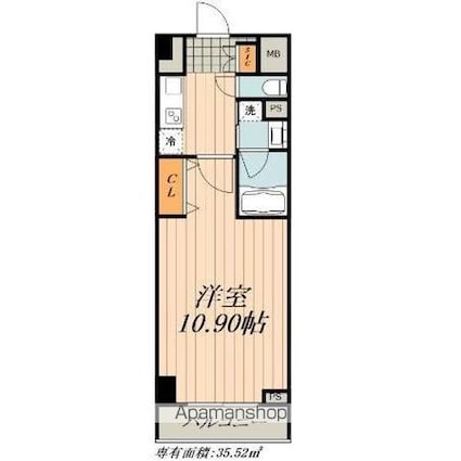 ロイヤルカーサ千種[1K/35.52m2]の間取図