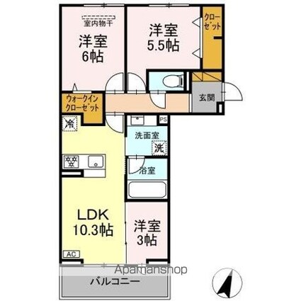 リシェスみのり台　Ａ・Ｂ・Ｃ　Ａ棟[3LDK/60.52m2]の間取図