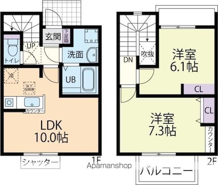 Ｖｉｌｌａ　Ｓｉｅｇｅｒ（ヴィラ　ジーガー）　Ａ[2LDK/56.23m2]の間取図