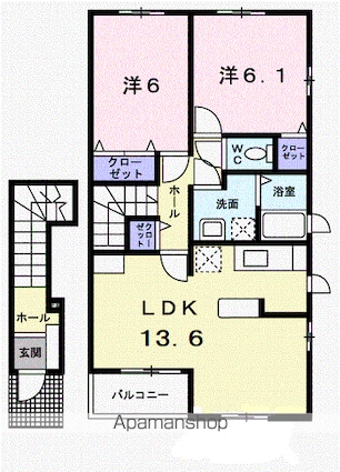 ローズウィンドゥＢ[2LDK/61.76m2]の間取図