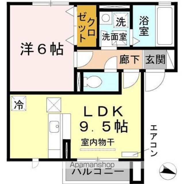 ヴィラ・シャロム　Ａ棟[1LDK/39.18m2]の間取図