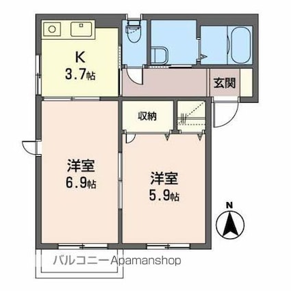 ヴィラージュＣ[2K/40m2]の間取図