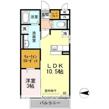 セジュールオッツ南蔵王[1LDK/37.81m2]の間取図