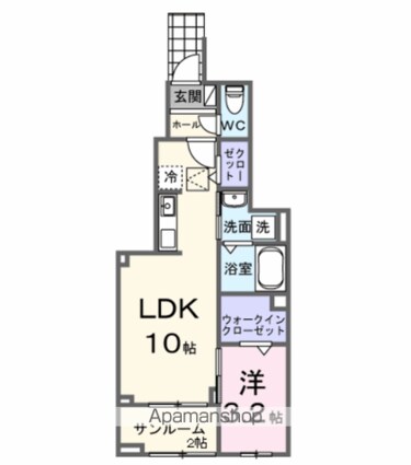 ヒカルサ甲府国母イースト[1LDK/38.52m2]の間取図