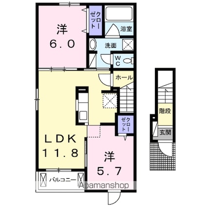 クラージュ[2LDK/56.68m2]の間取図