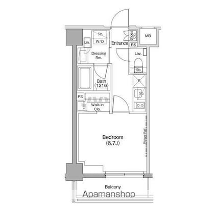 ザ・パークハビオ住吉[1K/25.53m2]の間取図