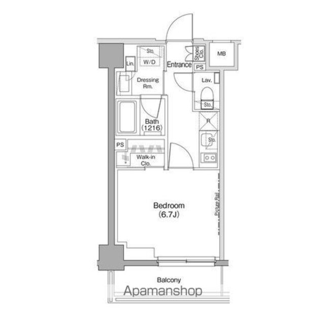 ザ・パークハビオ住吉[1K/25.53m2]の間取図