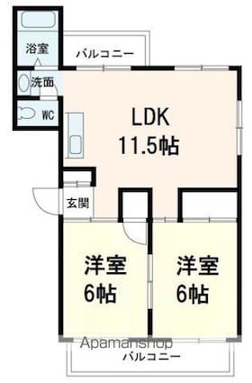 コーポ南観音[2LDK/43.74m2]の間取図