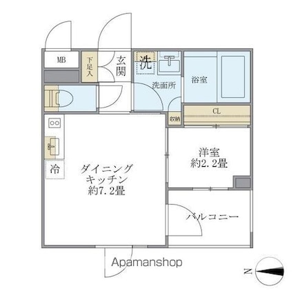 Ｌａ　Ｐｅｒｌａ　Ｎａｋａｎｏ[1DK/25m2]の間取図
