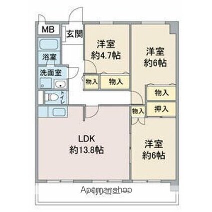 レジデンス社が丘[3LDK/72.9m2]の間取図