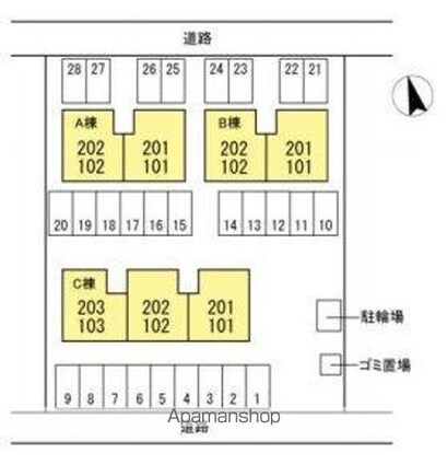 リビングタウン松縄Ａ・Ｂ・Ｃ棟[2LDK/63.98m2]の配置図