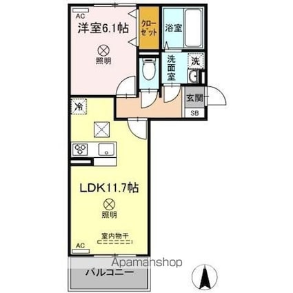 プラトー　Ａ棟[1LDK/42.93m2]の間取図