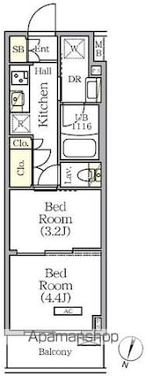 ＡＲＫＭＡＲＫ世田谷砧[2K/25.47m2]の間取図
