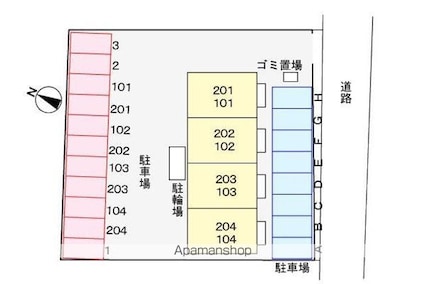 新居アパート．Ｙ[1LDK/44.72m2]の配置図