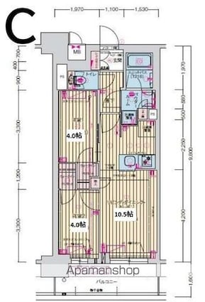 プレサンス名駅南ブリエ[2LDK/44.69m2]の間取図