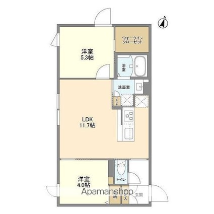 ウェルスクエア駒場東大前[2LDK/47.04m2]の間取図