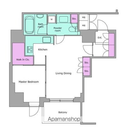 レジディアタワー目黒不動前[1LDK/43.87m2]の間取図