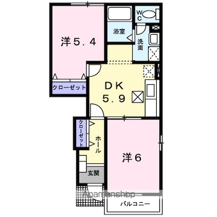 イーワイ．サンセット　Ａ[2DK/42.77m2]の間取図