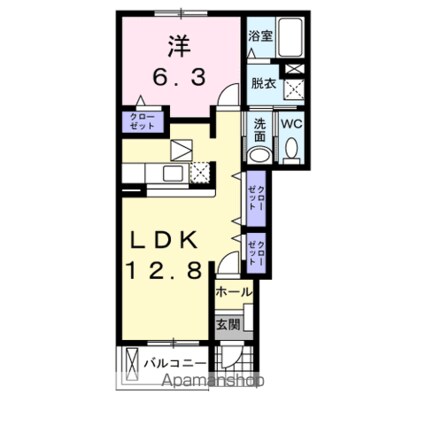 ピアチェーレⅠ[1LDK/46.49m2]の間取図