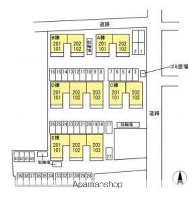 パインズコート新居　Ｅ棟[2LDK/55.89m2]の配置図
