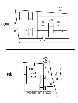 サンハイツＳ　Ｕ棟[2LDK/58.1m2]の配置図