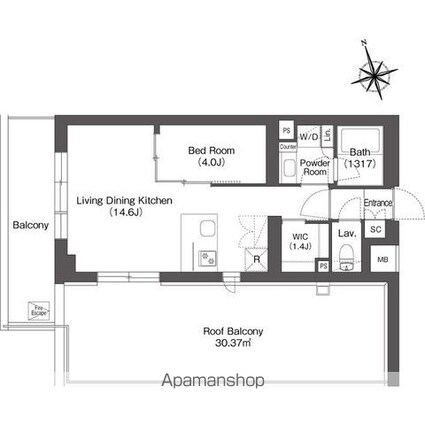 ルーウェ東大泉[1LDK/43.46m2]の間取図