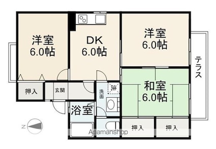ロイヤルコート川西Ａ・Ｂ[3DK/53.73m2]の間取図