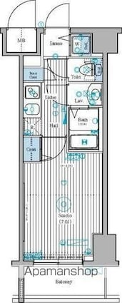 東京都新宿区新宿１丁目[1K/23.49m2]の間取図